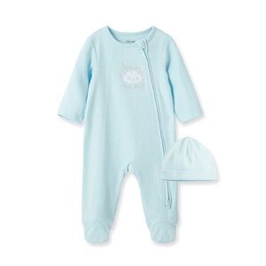 NWT Little Me Baby Boys “Welcome to the World” Zip Footed One-Piece & Hat, 6M